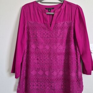 Zac & Rachel Hot Pink Lace-Front Tunic Top